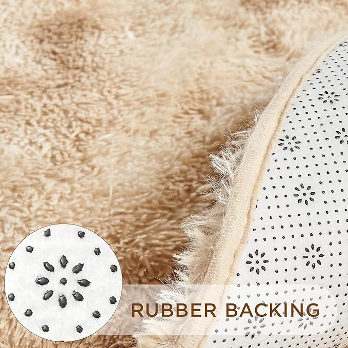 Andency Tie-Dyed Beige Round Area Rug for Living Room, 5x5 ft Shag Rug for Bedroom, Fluffy Circle Carpet for Home Decor, Room, Fuzzy Plush Circular Rug for Dorm Playroom