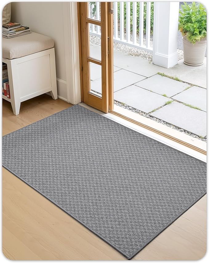 Color&Geometry Large Front Door Mat Indoor Entrance Non Slip Rubber Backed, 32"x48" Indoor Door Mats for Entryway, Dirt Trapper Double Doormat, Washable, Dark Grey (Rolled-up NO Creases)