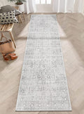 LIVEBOX Washable Runner Rug 2.5x8 - Long Grey Kitchen Rug, Low-Pile Floral Oriental Anti-Skid Carpet Runners for Hallway Bedroom Entryway, Silverygray