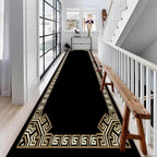 Greek Key Runner Rug for Entryway, 2x6ft, Black Gold Geometric Border Area Rugs for Bedroom, Meander Pattern Fade Resistant Home Decor Carpet, Soft Reduce Noise Entry Mat for Kitchen