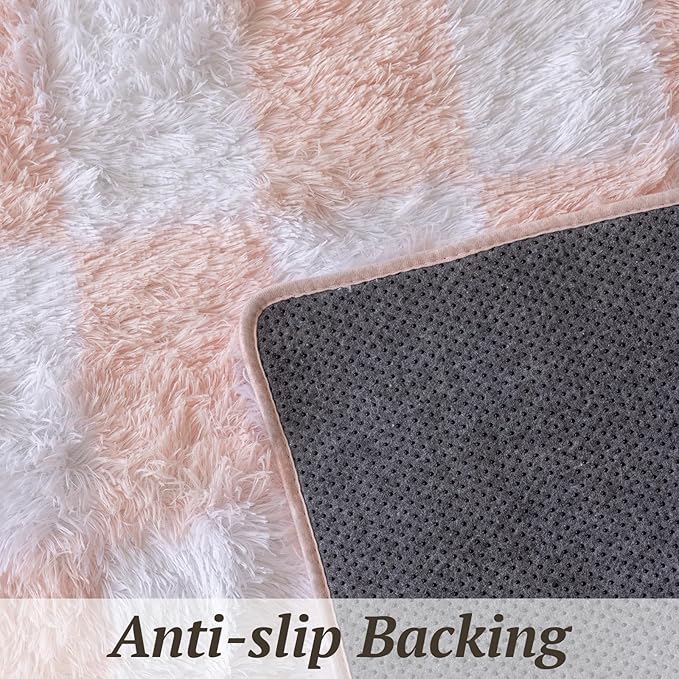5x7 Area Rugs for Living Room Bedroom, Soft Fluffy Shaggy Bedside Rug, Indoor Floor Carpet for Kids Playroom, Dorms, Nursery Rooms, Home Decor (Pink & White 5'x7')