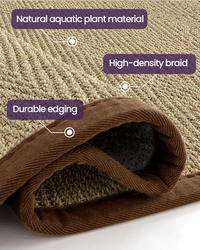 DEXI Area Rug Natural Fiber 4x6, Braided Woven Seagrass Rugs No Shed, Soft Neutral Rustic Carpet Mat for Indoor Entryway Outdoor Patio Dining Living Room Bedroom Farmhouse, Natural