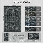 Vintage Dark Area Rugs 5x8, Non Slip Washable Rug for Living Room Bedroom, Medallion Distressed Printed Low Pile Thin Carpet Rugs for Dining Room/Kitchen/Home Office, Black and White