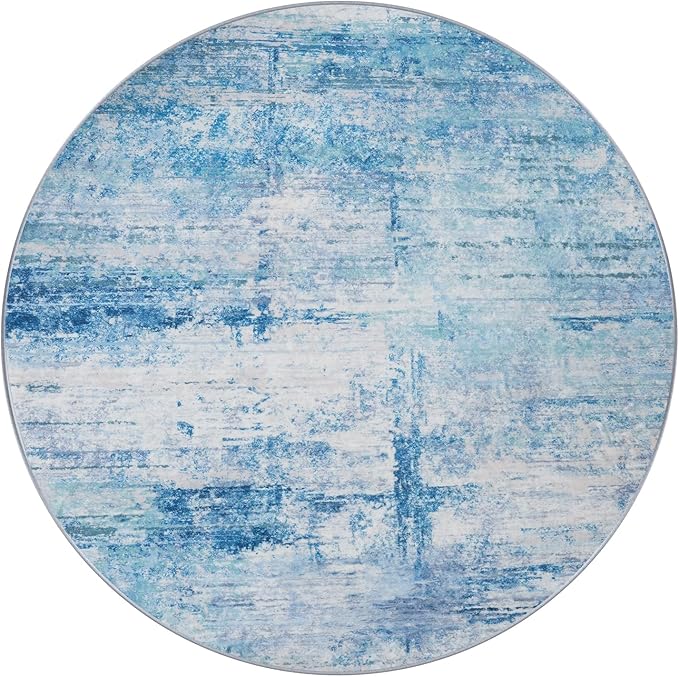 Round 4ft Area Rug Modern Abstract Washable Carpet for Living Room Entryway Dining Room Home Office - Abstract Teal Grey