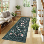 GarveeHome Washable Runner Rug 2x6 Non Slip Hallway Runners Stain Resistant Low Pile Floral Runner Rugs for Kitchen Soft Long Entryway Runner Rugs Black Boho Throw Carpet for Bedroom Nursery, 2x6