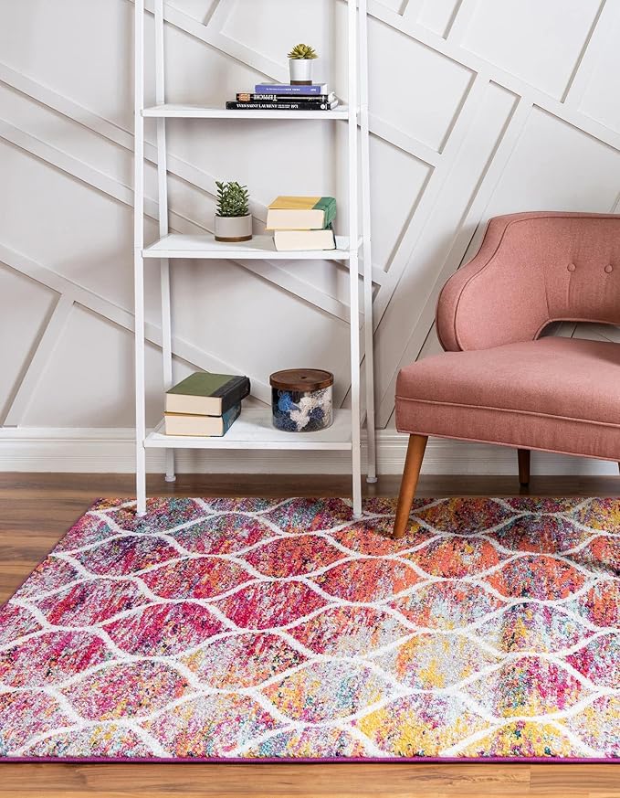 Rugs.com Lattice Frieze Collection Rug – 6' x 9' Multi Medium Rug Perfect for Living Rooms, Large Dining Rooms, Open Floorplans
