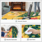 Classic Peacock Rug Small - 3x5 Rug, Peacock Peony Flower Washable Rugs for Living Room, Yellow Teal Turquoise Carpet, Non-Slip Area Rugs for Bedroom, Aesthetics Carpet - Peafowl Home Decor & Gifts
