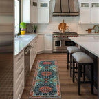 WILLSUN Washable Area Rugs, 2x6 Non-Slip Boho Area Rugs for Kitchen, Living Room, Bedroom, Machine Washable Vintage Rug, Indoor Floral Print Carpet for Home Decor, Kid & Pet Friendly Mat