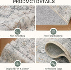 4x6 Area Rugs for Living Room, Machine Washable Low Pile Vintage Rugs, Non Slip Lightweight Print Rug for Bedroom, Dining Room, Home Office, Light Taupe Brown