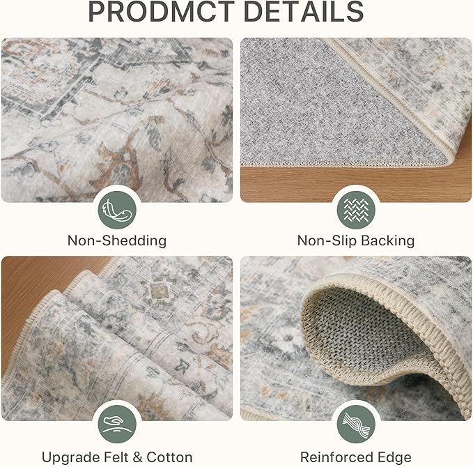 Area Rug 2x3 Doormat, Machine Washable Low Pile Rugs, Small Retro Entryway Mat for Entrance, Hallway, Kitchen and Corridor, Light Taupe Brown