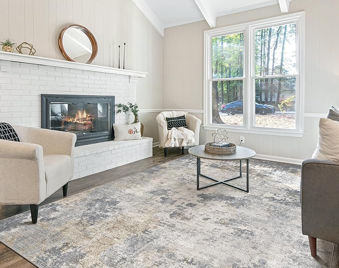6x9 Area Rug Living Room Rugs - Washable Neutral Modern Abstract Soft Thin Large Rug Indoor Floor No Slip Rug Carpet for Bedroom Under Dining Table Home Office Decor - Blue Grey
