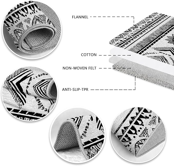 Area Rugs Moroccan for Living Room 6x8, Washable Non-Slip Boho Rug, Neutral Farmhouse Soft Carpet for Bedroom, Kitchen, Dining Room, Entryway, Geometric Print Tribal Carpets, Black and White