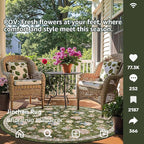 jinchan Elora 5ft Floral Round Rug for Entryway Washable Kitchen Rug Vintage Romance Design Non Slip Indoor Doormat Lightweight Low-Profile Throw Carpet for Living Room Dining Room Bedroom, Green