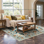 Moynesa Floral Bird 6x9 Area Rug for Living Room Bedroom Dining Room, Retro Home Decorations for Modern Bohemian Farmhouse Open Areas, Family Friendly Comfort Floor Protection Non-Slip Washable