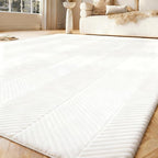 Area Rug for Living Room - 6x9 Soft Faux Rabbit Fur Modern Geometric Wave Carpet for Bedroom, Light Beige