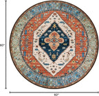 Lahome Boho Washable 5Ft Round Area Rug, Non-Slip Throw Untra-Thin Round Carpet, Oriental Vintage Distressed Circle Rug for Dining Living Room Bedroom Kitchen Office, 5x5/Rust