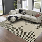 HelloTree Area Rug for Living Room 8x10 Washable Geometric Moroccan Rug Stripe Farmhouse Bohemian Minimalistic Non Slip Non Shedding Ultra Thin Soft Rug for Bedroom Office DiningRoom Nursery-Cream