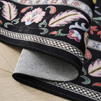 Rugcomf 9x12 Area Rugs for Living Room Washable Rug Floral Non-Slip Large Rug for Living Room, Bedroom, Farmhouse, Dining Room, Kids Playroom (Vibrant Black)