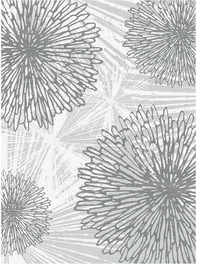 WITSHOCK 9x12 Washable Rug for Living Room,Modern Floral Distress Print Pattern Area Rugs,Stain Resistant with Non Slip Backing Carpet for Dining Room,Bedroom & Home Decor,Grey White