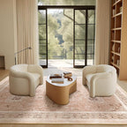 Phantoscope Washable Area Rug 5'x7' Non-Slip, Vintage Neutral Rugs for Living Room, Bedroom, Dining Room, Distressed Boho Floral Medallion Pattern, Low-Pile Foldable Floor Carpet, Soft Pink/Beige