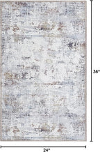 GLN Rugs Contemporary Collection - Machine Washable Area Rug, Contemporary Washable, Non Slip, Low Pile Chenille Rug, Living Room, Bedroom, Kitchen Rug (2' x 3' White/Grey/Blue/Brown)