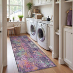 Washable Area Rugs 2'x8' Non-Slip Modern Abstract Soft for Living Room Entryway Bedroom Nursery, Print Pattern, Purple Orange Blue Green Rust Red Colorful
