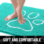 Smiry Dog Door Mat for Muddy Paws, Absorbent Dirt Trapper Non Slip Quick Dry Washable Chenille Mat for Mud Dogs, Entry Rug for Indoor and Outdoor (59x35 Inches, Turquoise and White)