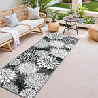 2x6 Washable Runner Rug for Hallway Tropical Botanical Modern Floral Chenille Kitchen Rugs Low Pile Non Slip Carpet for Patio, Bedroom, Laundry, Black