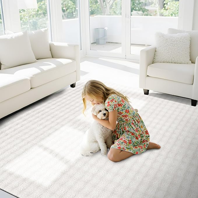 CAMILSON Modern White Non Slip Rug 8x10 Ultra Soft High Pile Area Rugs Non Skid Rubber Backing Durable & Easy to Clean Carpet for Living Room Bedroom Kids Room Indoor Use 8 x 10 White