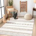 BESTSWEETIE 4x6 Area Rugs for Living Room Washable Moroccan Farmhouse Neutral Geometric Low Pile Non-Slip Soft Print Pattern Rug for Bedroom Kitchen Dining Room Entryway Cream/Brown/Pink