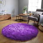 Latepis Round Fluffy Rug 5ft Purple Circle Rugs for Living Room Faux Sheepskin Furry Fur Rugs for Bedroom Boho Washable Room Rug Teen Room Décor