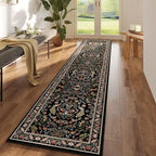 Runner Rug Washable Kitchen Runner 2'x10' Rug Floral Non-Slip for Entryway Indoor Soft Carpet for Hallways, Kitchen, Laundry, Bedroom, Bathroom (Vibrant Black)