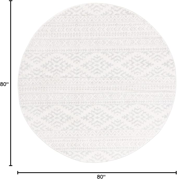SAFAVIEH Tulum Collection Area Rug - 6'7" Round, Ivory & Light Grey, Moroccan Boho Tribal Design, Non-Shedding & Easy to Clean, Ideal for Living Room, Bedroom, Dining Space (TUL272G)