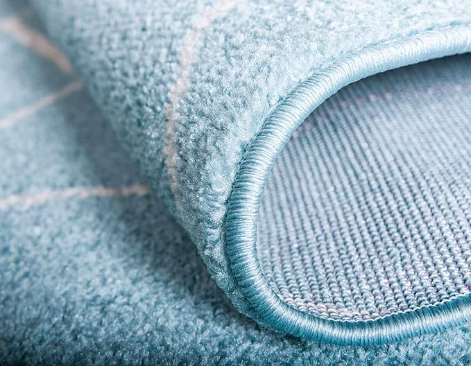 Unique Loom Trellis Frieze Collection Area Rug - Geometric (5' 1" Round Light Blue/Ivory)