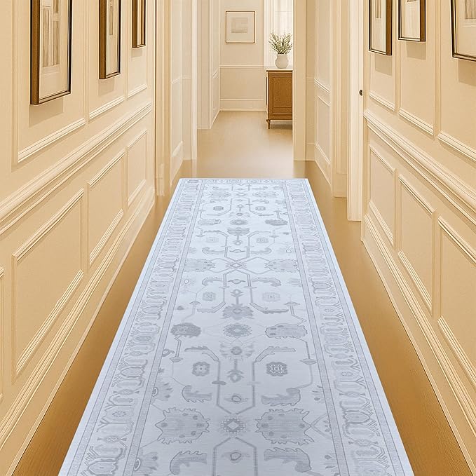 Fame Living Beige Oushak Rug, Modern Rugs, Vintage, Turkish, Eclectic, Floral, Pastel, Washable, Small Throw, Accent Area Rug for Living Room, Bedroom, Kitchen, Bathroom, 2'5"x4'9