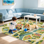 Cute Map Cars Washable 5x7 Area Rugs for Living Room, Thin Low Pile Contemporary Carpet, Non-Slip Base Lightweight Rug