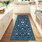 GarveeHome Washable Runner Rug 2x6 Non Slip Hallway Runners Stain Resistant Low Pile Floral Runner Rugs for Kitchen Soft Long Entryway Runner Rugs Blue Boho Throw Carpet for Bedroom Nursery, 2x6