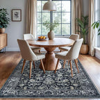 KILOCOCO Area Rug 6x9 Living Room Rug Washable Printed Vintage Floral Non Slip Soft Rubber Backed Indoor Bedroom Rugs for Laundry Room Kitchen Playroom Moroccan Area Rugs, Navy/Charcoal