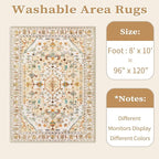 SERISSA Boho Area Rug 8x10 Light Yellow, Washable Large Rugs for Living Room, Ultra Soft Non-Slip Bedroom Rug Print Distressed Vintage Farmhouse Carpet Rug for Dining Room Dorm Office Home Decor