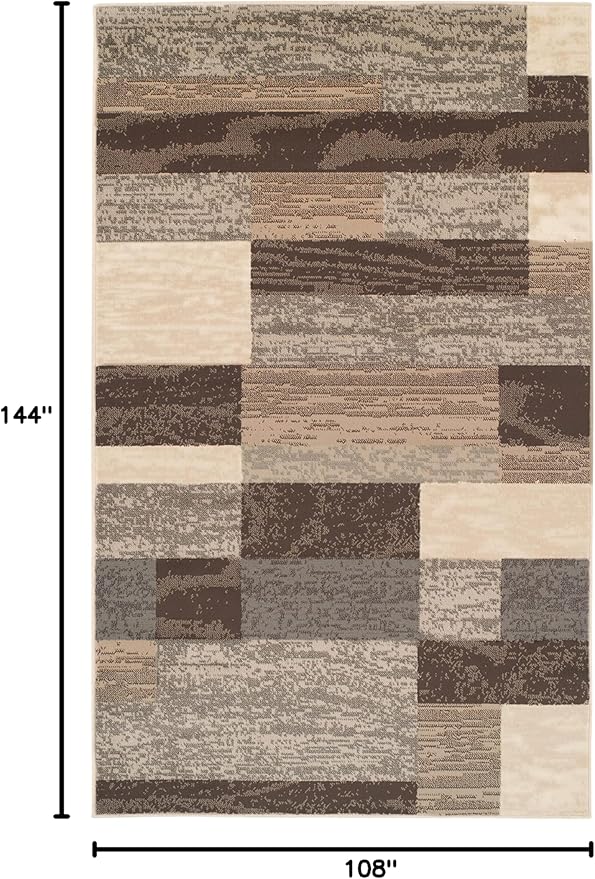 SUPERIOR Indoor Area Rug, Jute Backed, Modern Geometric Patchwork Floor Decor for Bedroom, Office, Living Room, Entryway, Hardwood Floors, Rockwood Collection, 9' x 12', Slate