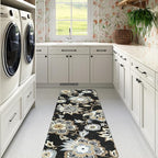 Lahome Floral 2x5 Washable Rug Runner - Black Entryway Kitchen Runner Rug Non-Slip Ultra-Thin Stain Resistant, Paisley Print Accent Carpet for Hallway Bedroom Laundry Living Room