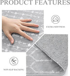 Lahome Moroccan Washable Round Rug 4Ft Round Area Rugs for Bedroom Non-Slip Grey Stain Resistant Round Kitchen Rug, Modern Geometric Print Indoor Floor Circle Carpet for Entryway Living Room Sofa