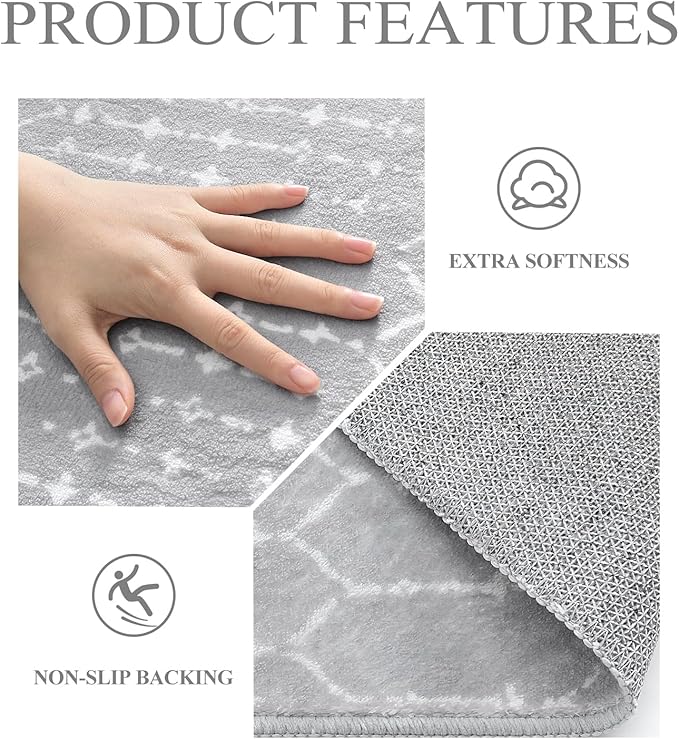 Lahome Moroccan Round Rugs 6Ft Washable Circle Area Rug for Living Room Grey Non-Slip Stain Resistant Dining Room Rug Large Circle Rug, Modern Geometric Print Indoor Round for Bedroom Entryway