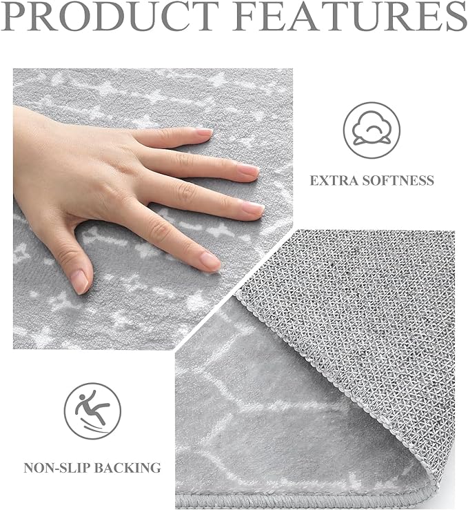Lahome Moroccan Washable Rug Runner 2x10 Non-Slip Runner Rug for Kitchen Stain Resistant Grey Carpet Runners for Hallway 10 Ft, Modern Geometric Print Soft Floor Carpet for Bathroom Entryway Foyer