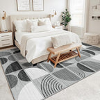 MUJOO Washable Rugs 9x12,Large Area Rugs for Living Room Bedroom Dining Room,Boho Throw Floor Carpet Non Slip Soft Modern Abstract Black and Grey