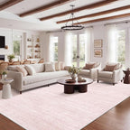 Art&Tuft Washable Rugs 9x12, Low Pile Area Rugs 9x12 Living Room - Non Slip and Stain Resistant Soft Thin Rug for Bedroom, Dining Room, Kitchen, Office, Lightpink