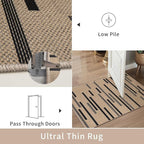 Tangsoo Stripe Easy Jute Rug,Ultra Thin 3x5 Washable Area Rug for Bedroom,Non-Slip Black Indoor Outdoor Rug Modern Low Pile Carpet Farmhouse Non Shedding Mat for Patio Backyard Entryway