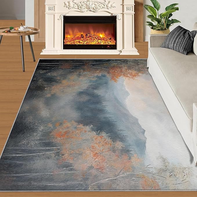 2x3 Autumn Forest Rugs for Entryway - Mountain Scenery Small Area Rugs, Oriental Charm Laundry Room Carpet Non Slip Accent Throw Rug for Bathroom Kitchen Sink Front Door
