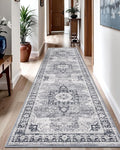 LUMI Runner Rug 3x10, Washable Non-Slip Hallway Throw Rugs, Long Soft Thin Vintage Oriental Kitchen Mats, Low-Pile Indoor Kitchen Entryway Area Rug, Dusty Blue