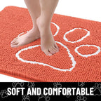 Smiry Dog Door Mat for Muddy Paws, Absorbent Dirt Trapper Non Slip Quick Dry Washable Chenille Mat for Mud Dogs, Entry Rug for Indoor and Outdoor (30x20 Inches, Coral and White)